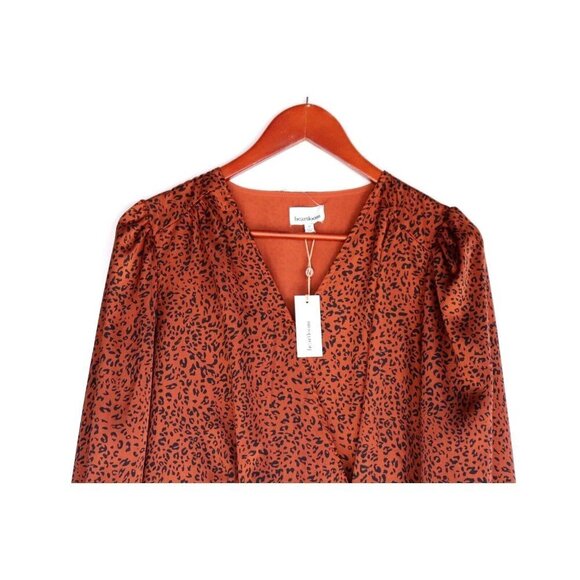 Heartloom Womens Medium Bronze Emmy Dress Leopard Scoop Neck Satin Mini $190 NWT - Picture 2 of 9